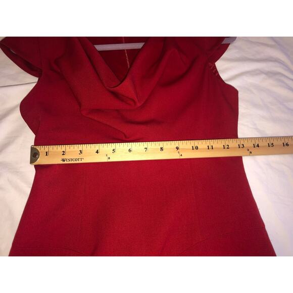 Red Drape Dress Size 2 Gretchen Cowl Neck Black Halo Sheath Classic Sophisticate - Picture 5 of 10
